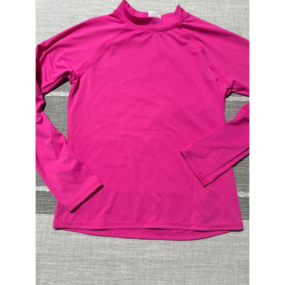 Lands End Kids Pink Long Sleeve Rash Guard Swim Shirt‎ L 10-12 Sun Protection